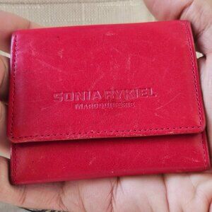 Vintage Sonia Rykiel Coin Purse Red Leather Mini Wallet Card Holder Maroquinerie